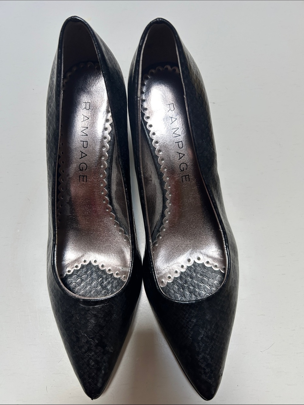 Rampage Black Textured Pointed-Toe Pumps